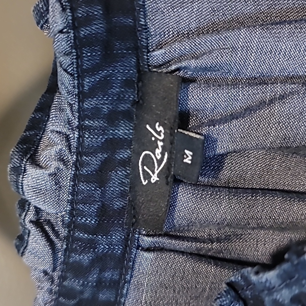 Rails Dark Denim Ruffle Collar Smocked Waist Dress - image 3